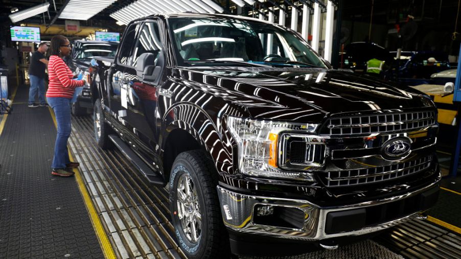 Ford F150 trucks go through the customer acceptance line at the Ford Dearborn Truck Plant