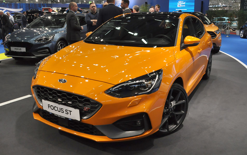 A Ford Focus ST is seen during the Vienna Car Show press preview at Messe Wien, as part of Vienna Holiday Fair
