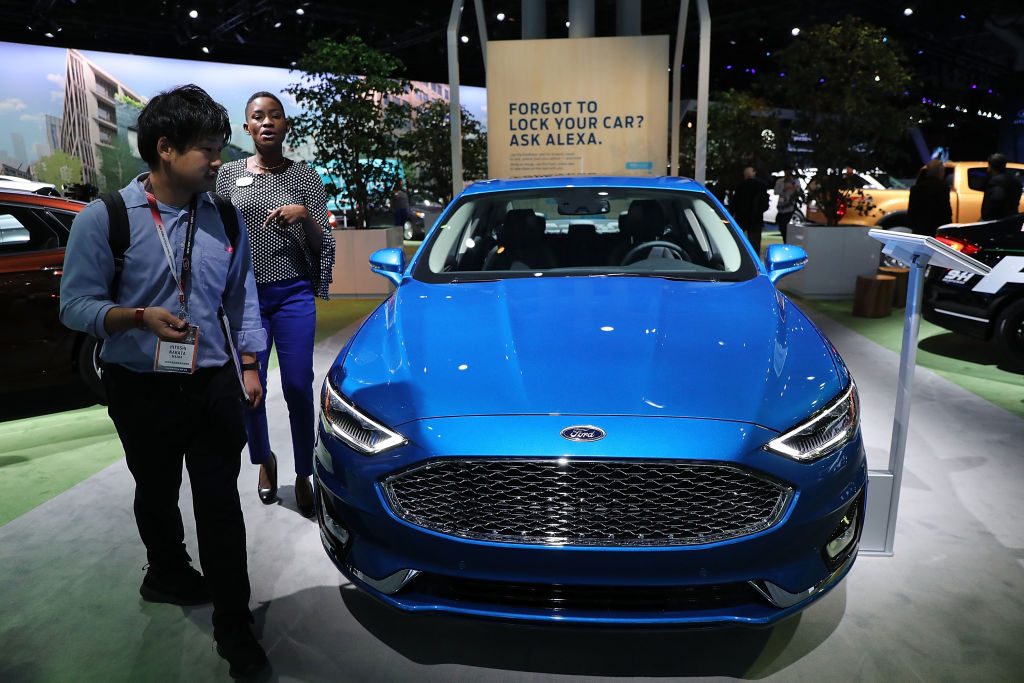 The new Ford Fusion is displayed at the  New York International Auto Show on at the Jacob K. Javits Convention Center