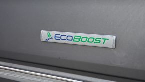 Close-up photo of the logo for Ford EcoBoost