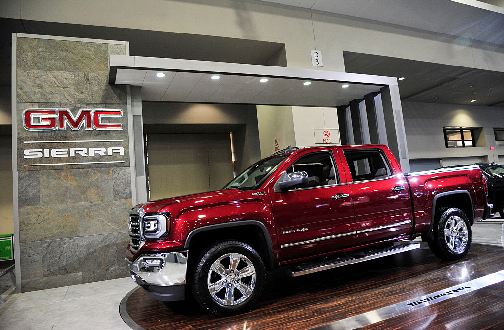 The 2016 GMC Sierra is on display during the Washington Auto Show at the Washington Convention Center in Washington DC