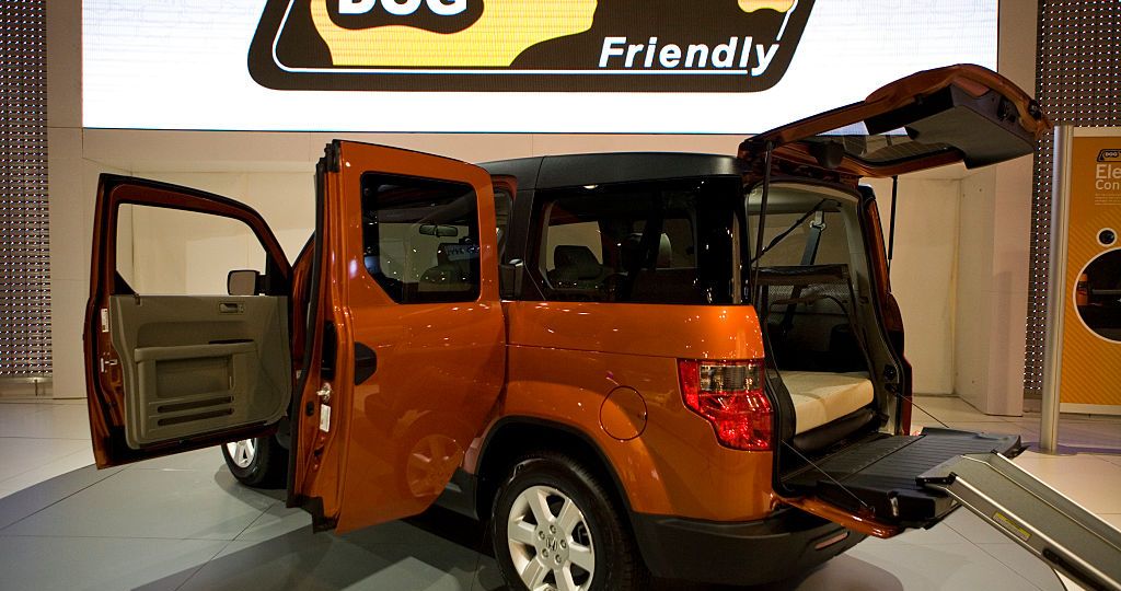A Honda Element SUV on display at a show