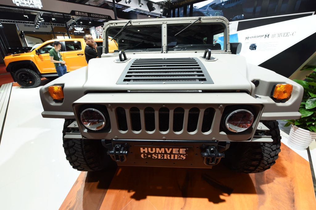 Hummer car is exhibited at the booth of National Exhibition and Convention Center ahead of the 17th Shanghai International Automobile Industry Exhibition
