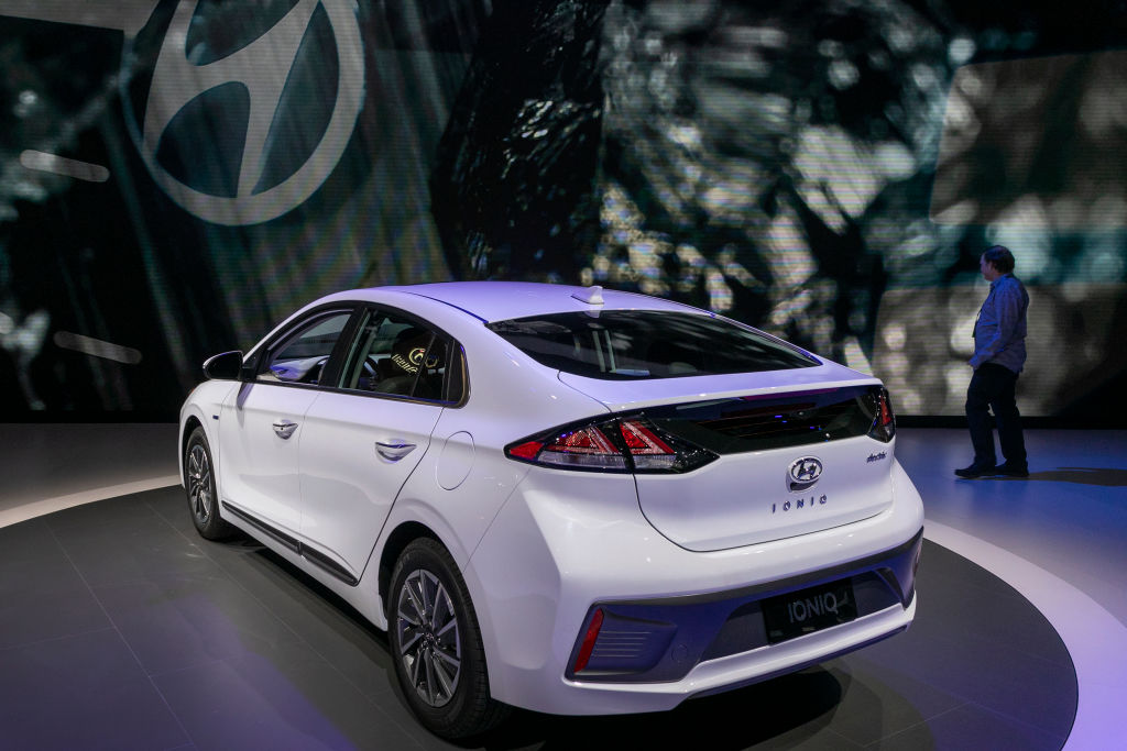 The Hyundai Ioniq is shown at AutoMobility LA on November 21, 2019 in Los Angeles, California