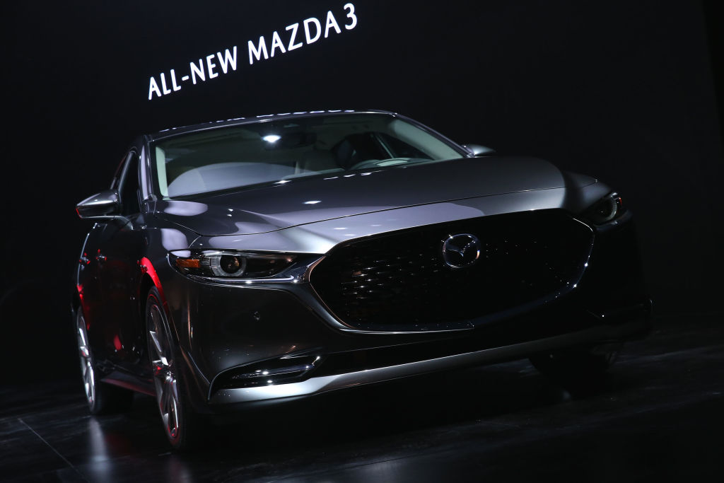 The all new Mazda3 is seen onstage during the Mazda event prior to the L.A. Auto Show