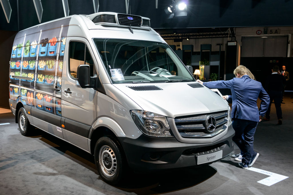 A Mercedes camper van on display
