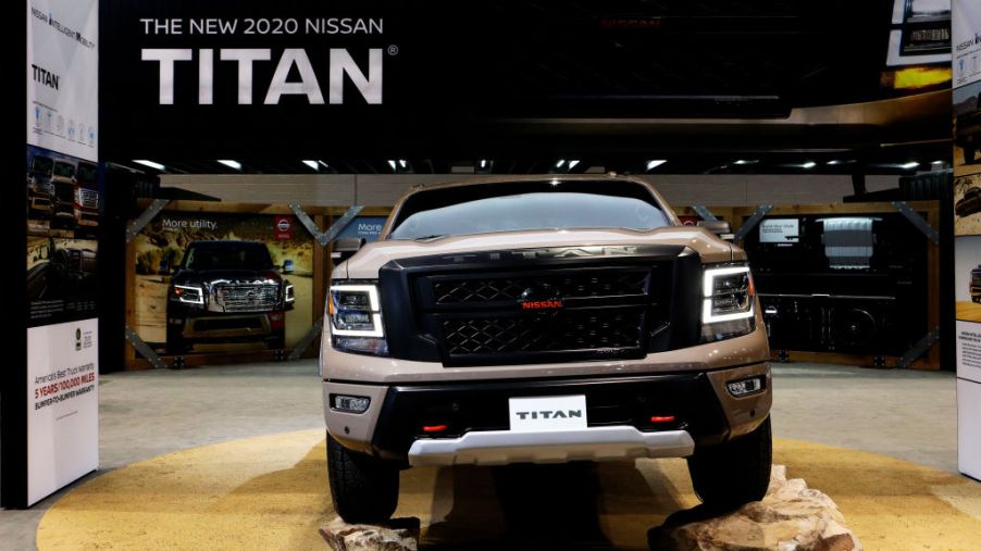 The 2020 Nissan Titan on display at an auto show