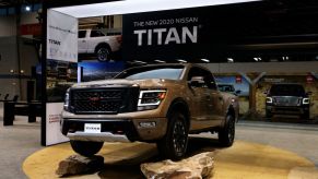 A new 2020 Nissan Titan on display at an auto show