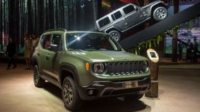 A Jeep Renegade on display at an auto show