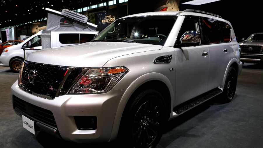 A Nissan Armada on display at an auto show