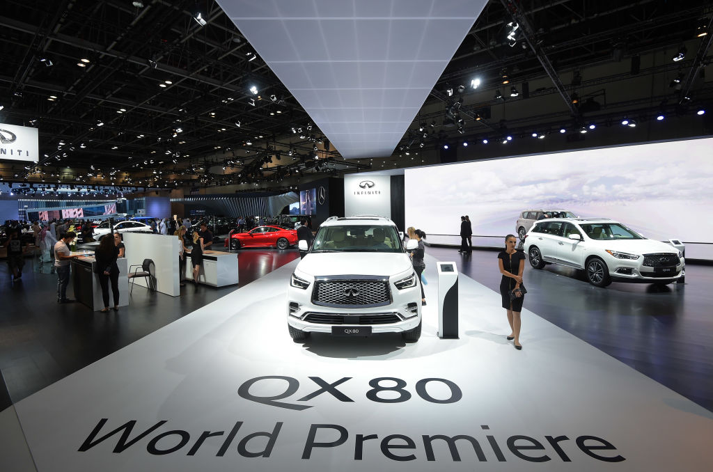 Infiniti QX80 is seen during Dubai Motor Show at Dubai World Trade Centre on November 15, 2017