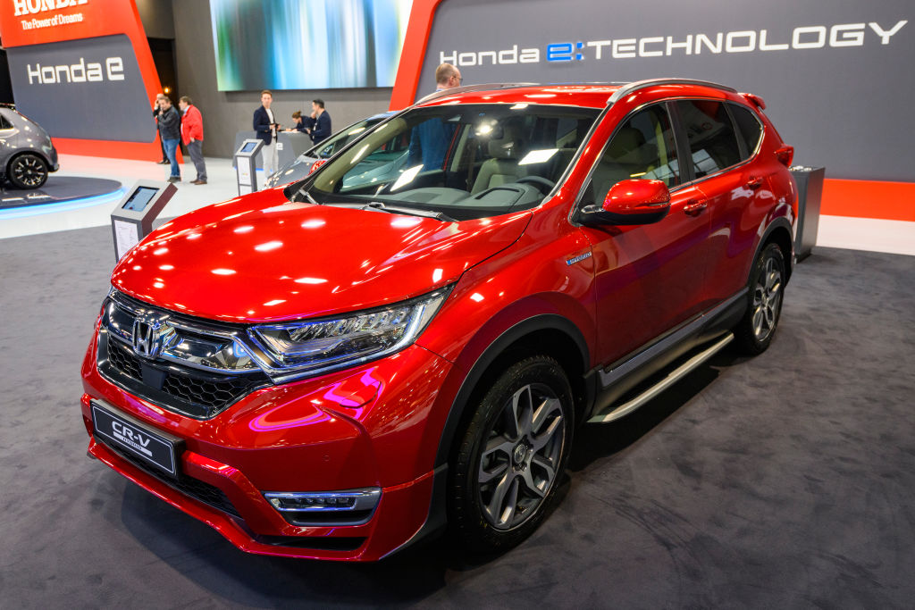 A red Honda CR-V on display