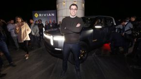 Rivian CEO R.J. Scaringe talking at an event