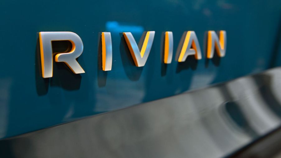 Rivian's R1T, an all-electric pick up truck is displayed at the Amazon booth during CES 2020