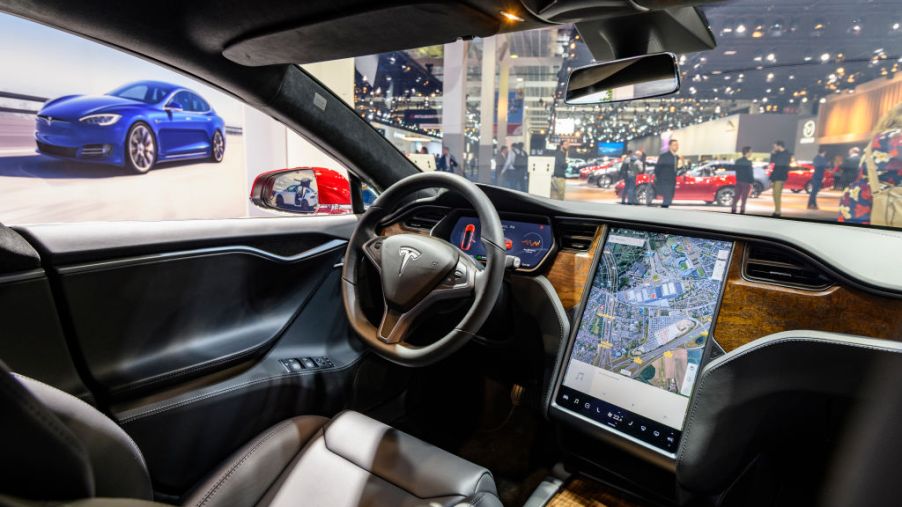 Tesla Model S dual motor all electric sedan on display at Brussels Expo on JANUARY 09, 2020