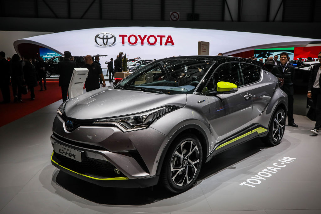 A new Toyota C-HR on display at an auto show