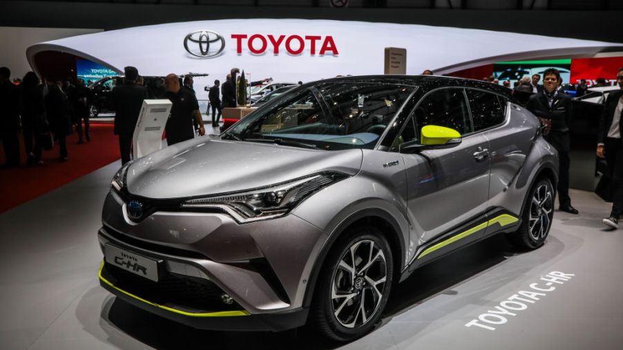 A new Toyota C-HR on display at an auto show