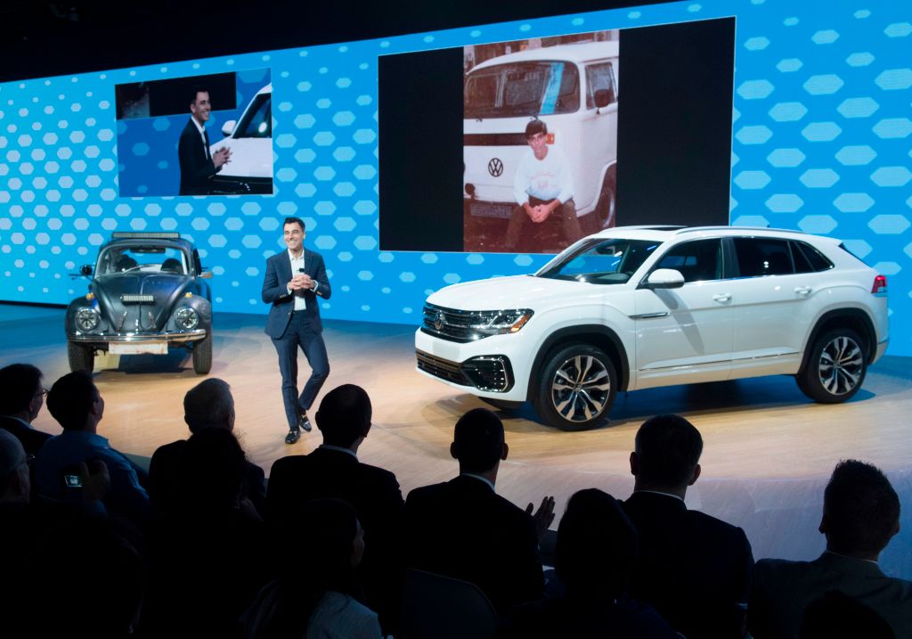 The Volkswagen Atlas Cross Sport car on display at the 2019 Los Angeles Auto Show