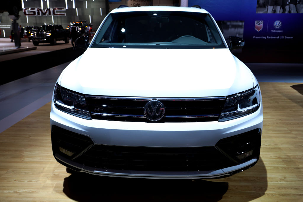 A Volkswagen Tiguan on display at an auto show