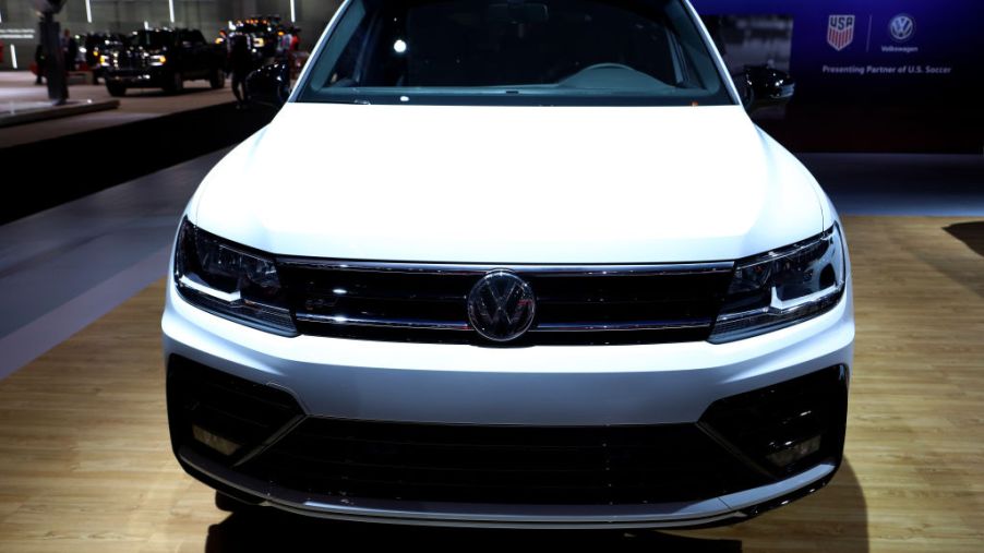 A Volkswagen Tiguan on display at an auto show