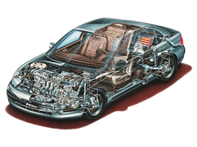 a cutaway of a toyota prius