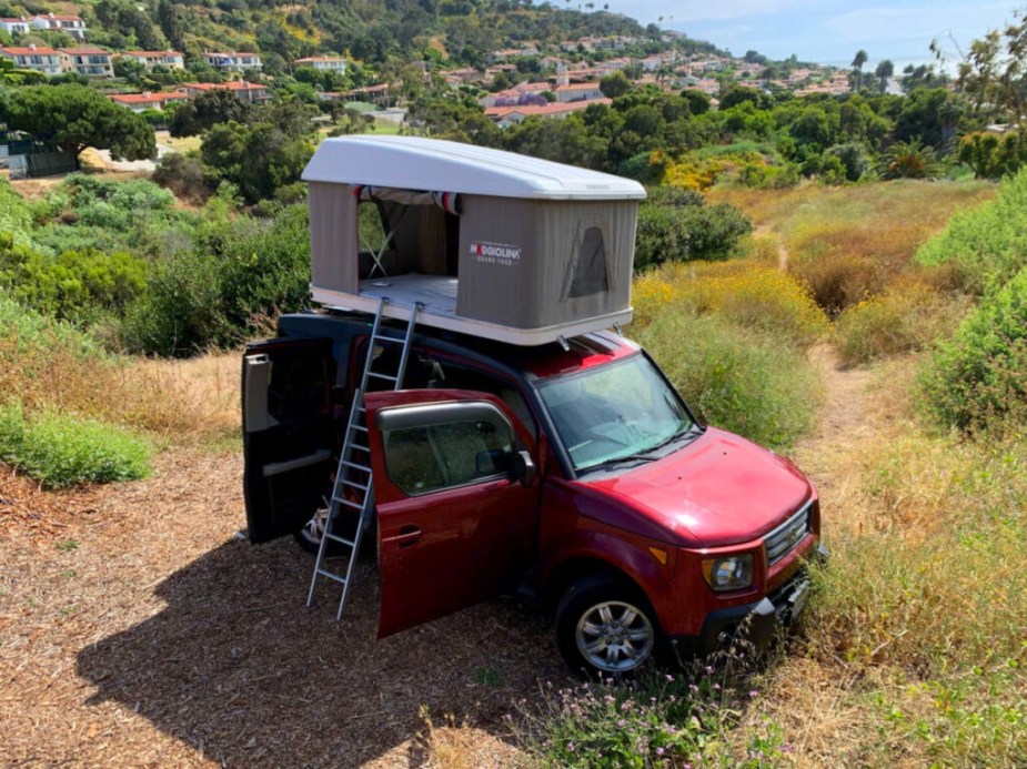 A Honda Element with camping gear 