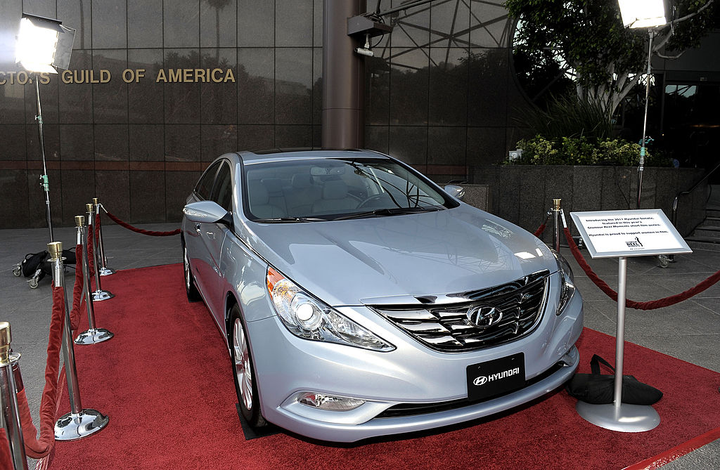 A 2011 Hyundai Sonata on display at an auto show