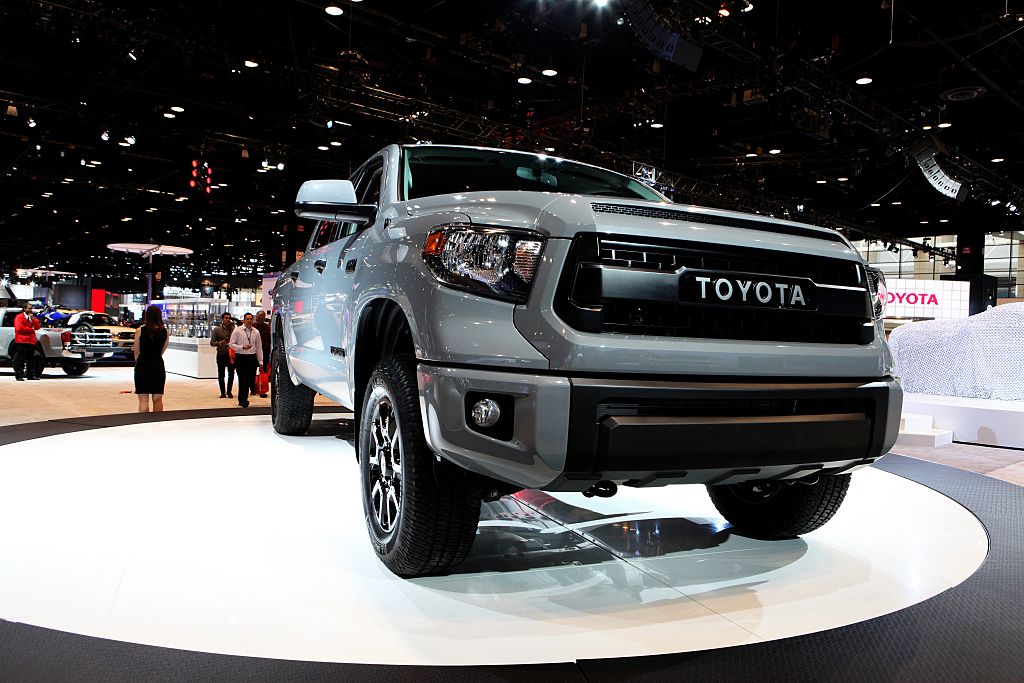 A 2016 Toyota Tundra on display at an auto show