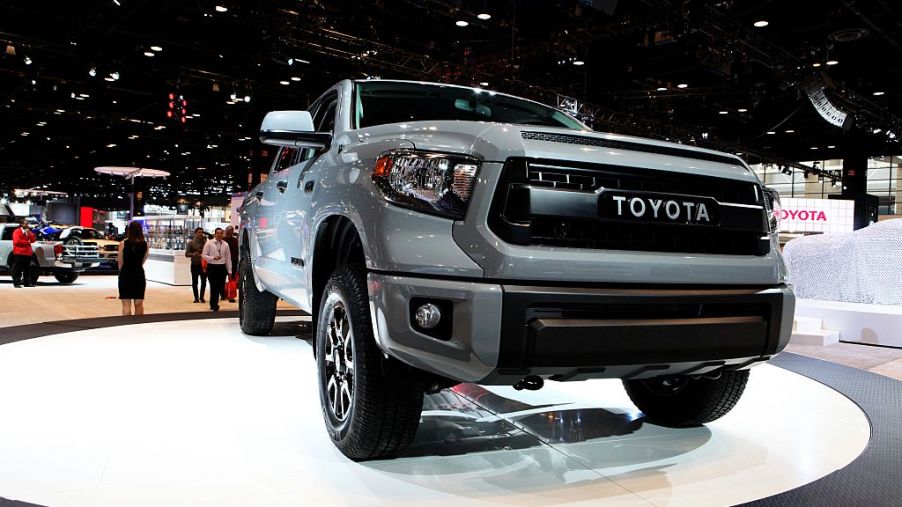A 2016 Toyota Tundra on display at an auto show