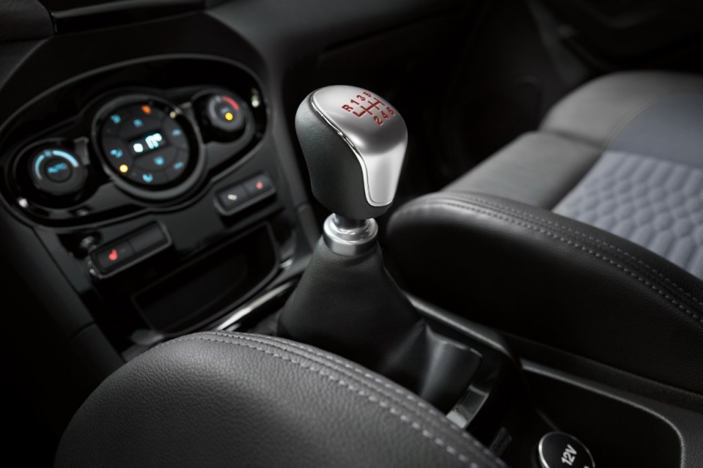 A close-up of the shifter in a 2019 Ford Fiesta ST.