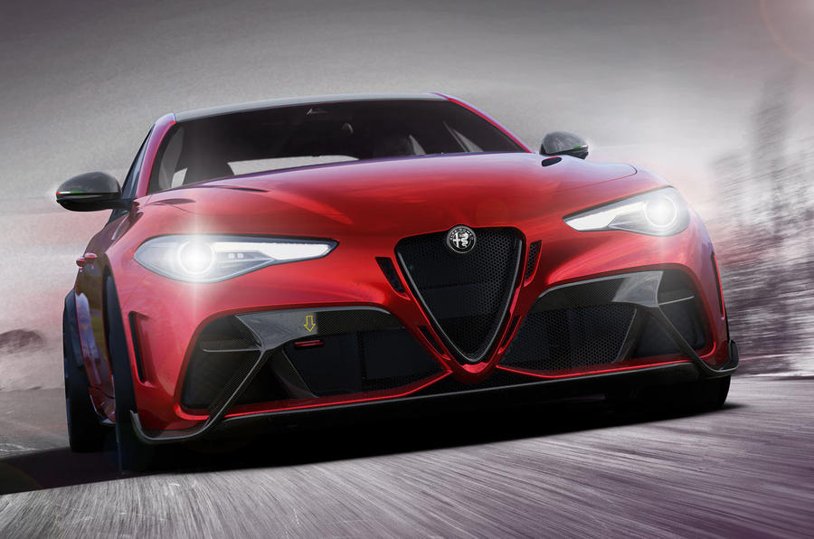 the black accented red grille of an Alfa Romeo Giulia