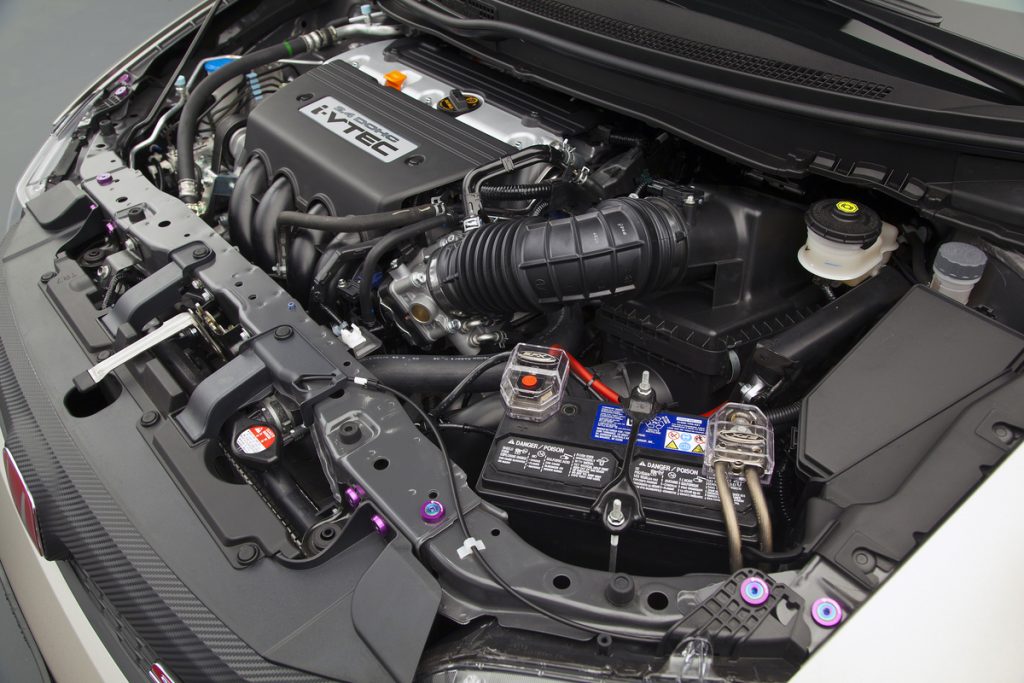 A close-up of the K24 engine in a 2012 Honda Civic Si.