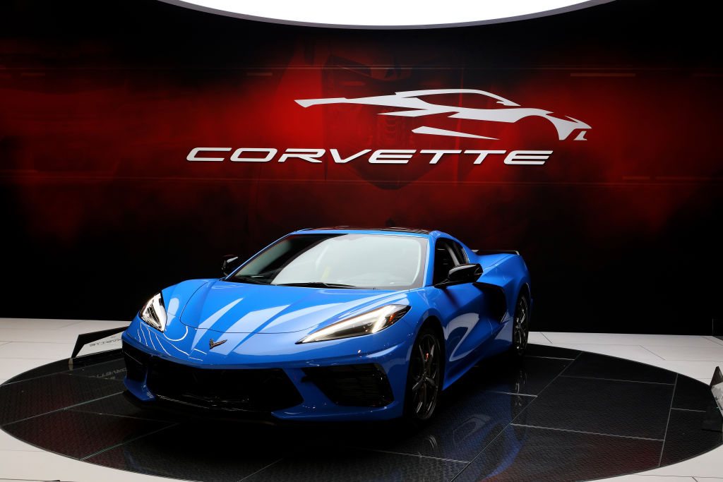 A 2020 Chevy Corvette on display at an auto show