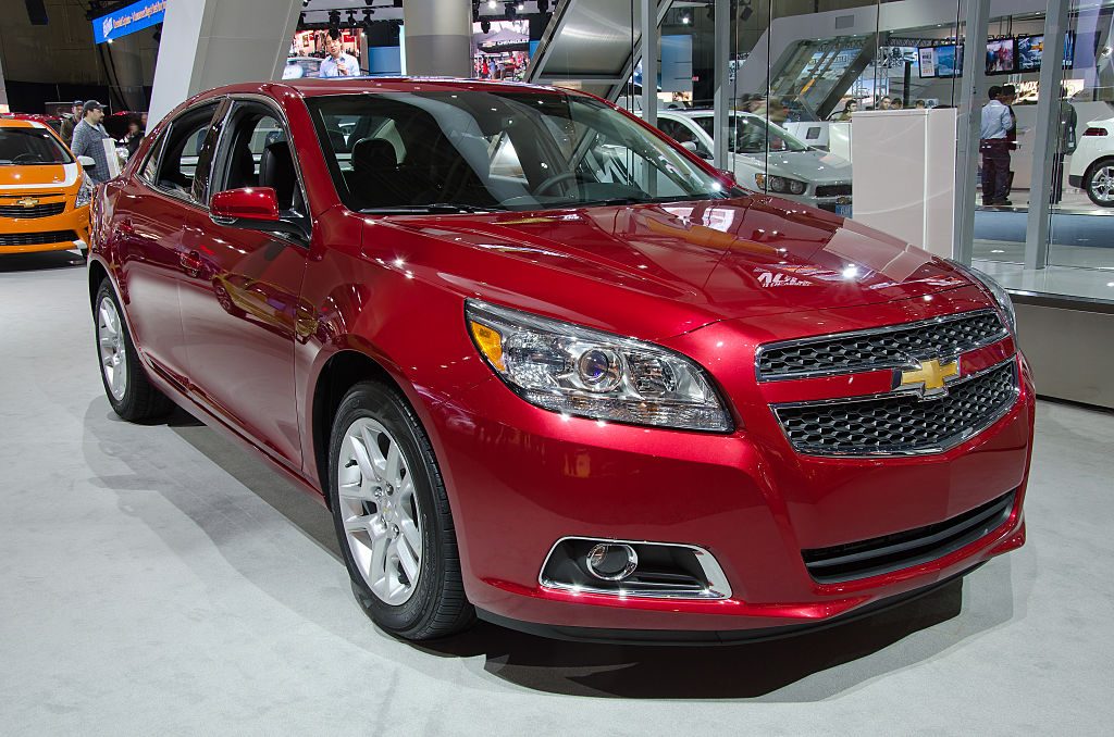 A Chevy Malibu on display at an auto show