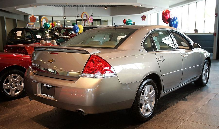 A new Chevy Impala displayed at a car dealership