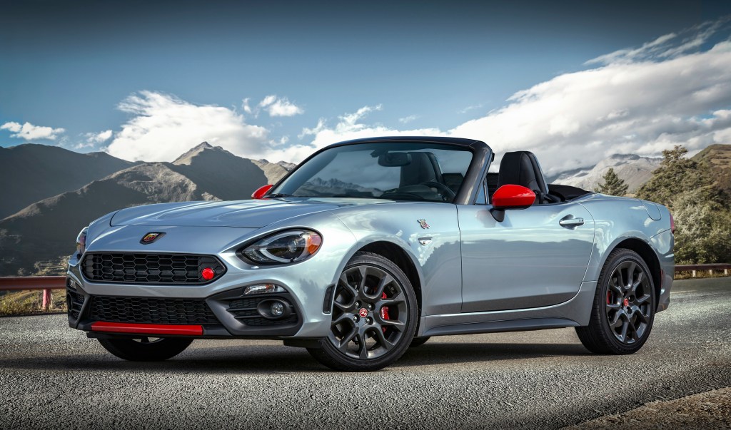 2020 Fiat 124 Spider Abarth with roof down on a mountain road