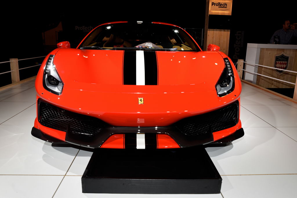 The Ferrari 488 PISTA is on display at the Dream Car exposition, which is part of the Brussels Motor Show