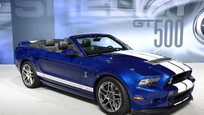A performance Ford Mustang on display at an auto show