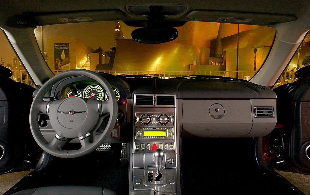 Chrysler's Crossfire is engineered by Mercedes, the 2seater is new for Chrysler. The interior with the Dysney Center in the forground;  (Photo by Carlos Chavez/Los Angeles Times via Getty Images)