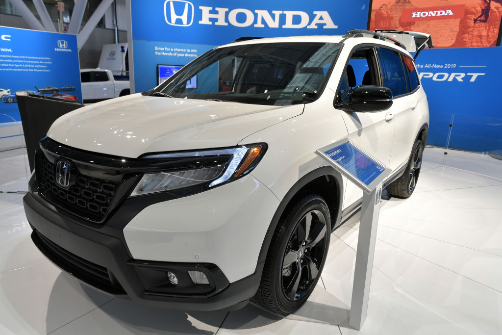 Carl Pulley of Honda introduces the 2019 Honda Passport at the 2019 New England International Auto Show Press Preview at Boston Convention & Exhibition Center
