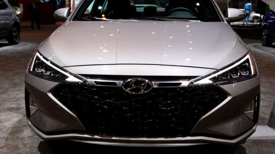A new Hyundai Elantra on display at an auto show
