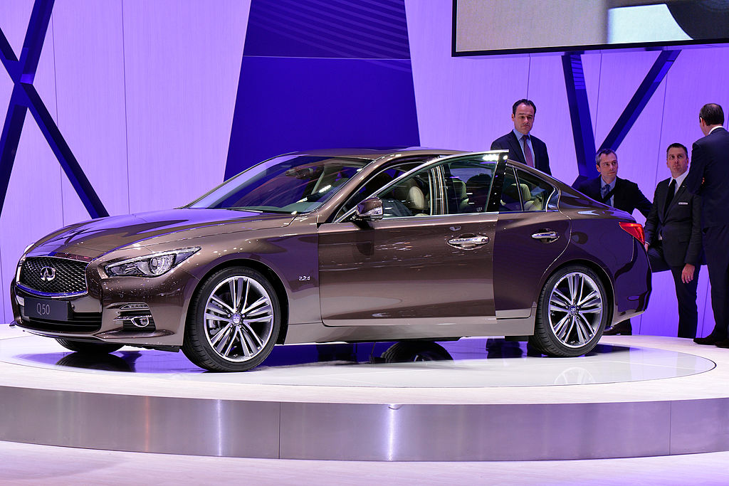 A Infiniti Q50 is seen during the 83rd Geneva Motor Show on March 6, 2013 in Geneva, Switzerland
