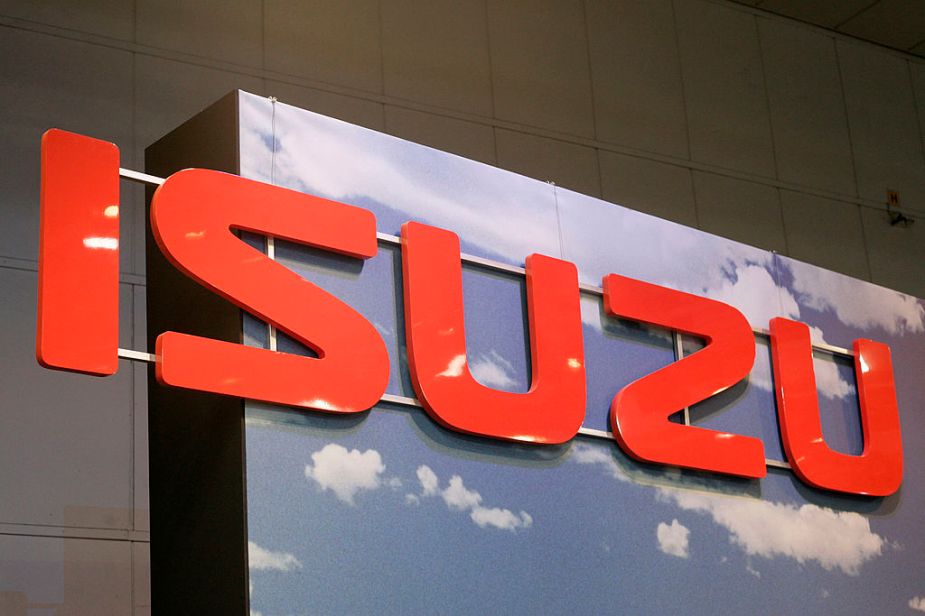 The Isuzu company logo seen on a building