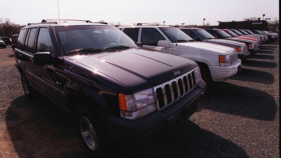 A row of Jeep Cherokees on display