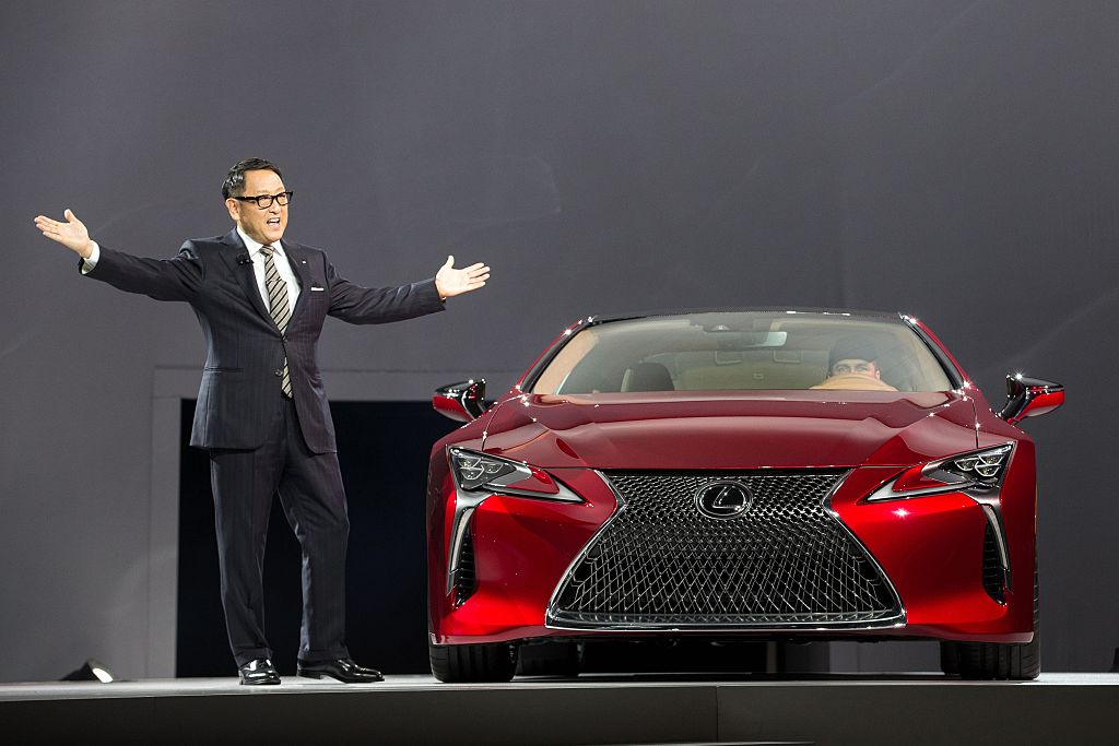 A Lexus LC500 on display at an auto show