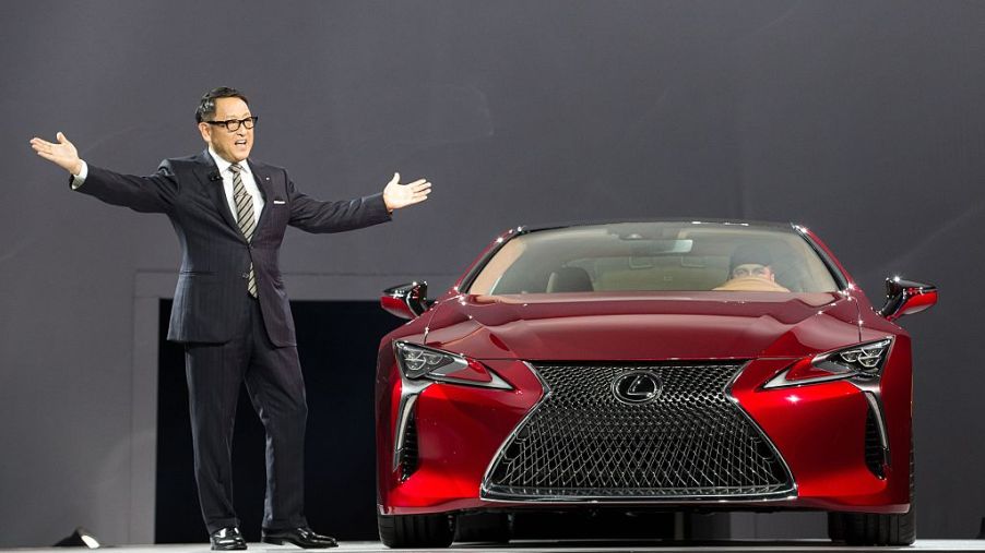 A Lexus LC500 on display at an auto show