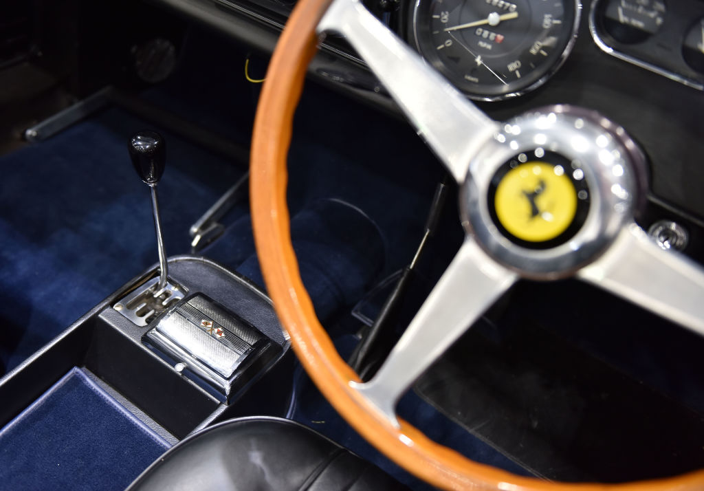 A Ferrari interior on display at London Classic Car Show at ExCel on February 23, 2017 in London, England