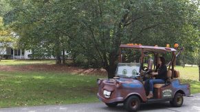 A golf cart made to look like Pixar's Mater from the Cars movie