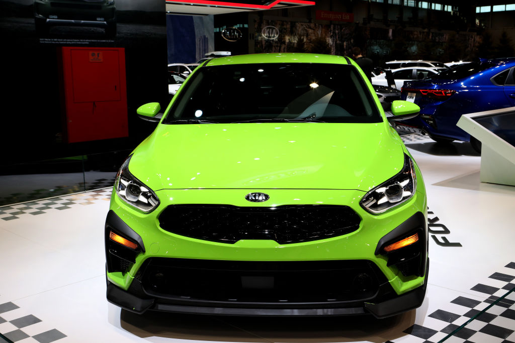 A Kia Forte on display at an auto show