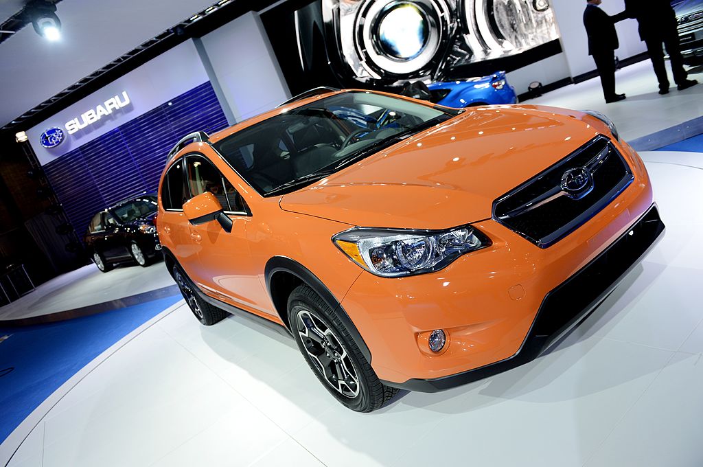 A new Subaru Crosstrek on display at an auto show